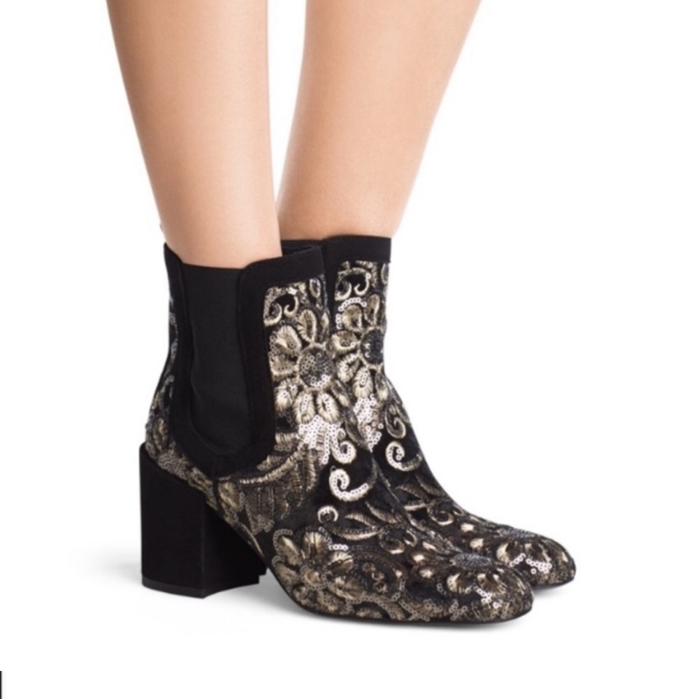 Stuart Weitzman Mediate Ankle Sequin Embroidered Boot 8